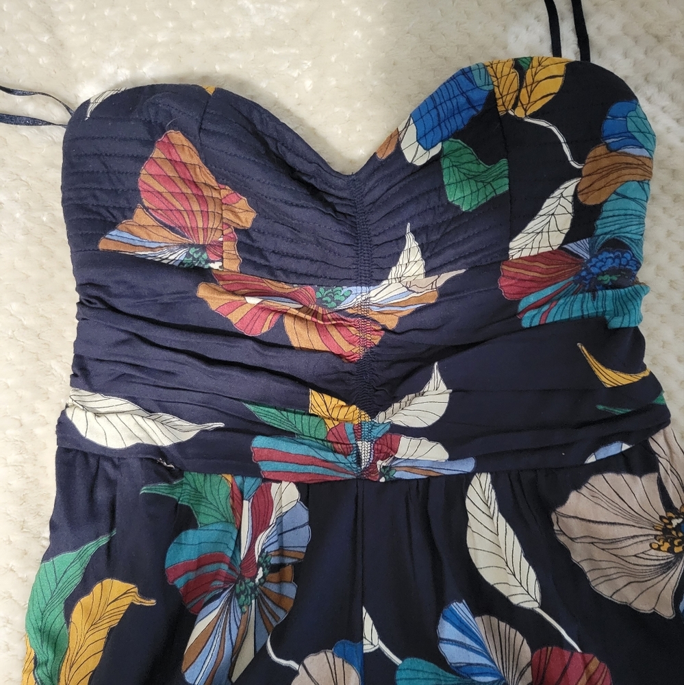 Bohemian Strapless multi color floral Jumpsuit wide leg size M